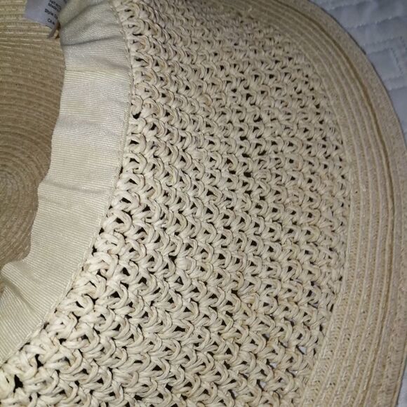 𝅺SARAJANE Light Beige Cottagecore Summer Floppy Style Paper Straw Hat - Picture 4 of 7